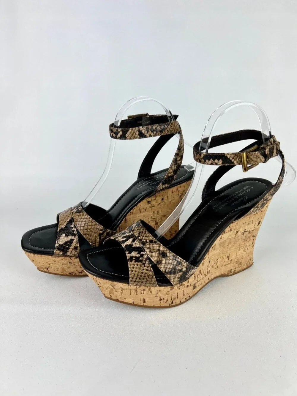 Donald J Pliner Womens Sail Platform Cork Wedge Sandals Brown Snake size 10.5